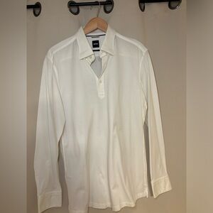 Hugo Boss Men's White Faver Textured Cotton Slim Fit Polo Shirt